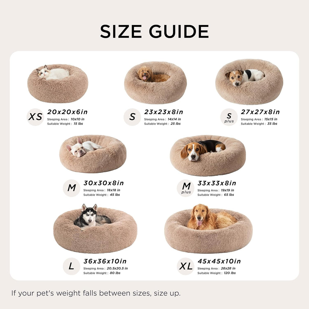 Calming Cat Beds for Indoor Cats - Small Cat Bed Washable 20 Inches, Anti-Slip round Fluffy Plush Faux Fur Pet Bed, Fits up to 15 Lbs Pets, Camel