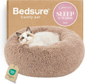 Calming Cat Beds for Indoor Cats - Small Cat Bed Washable 20 Inches, Anti-Slip round Fluffy Plush Faux Fur Pet Bed, Fits up to 15 Lbs Pets, Camel
